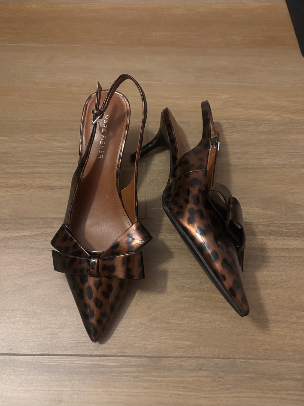 Leopard Print Patent Slingback Pumps with Bow